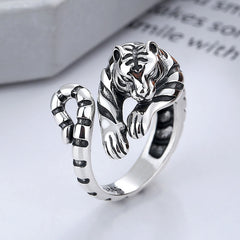 Ferocious Tiger Ring for Men Women Vintage Silver Color
