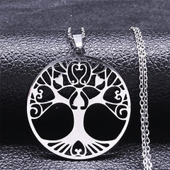 Fashion Tree of Life Silver Color Chain Necklaces for Women Stainless Steel Chain Necklace Jewelry cadenas mujer N42S01