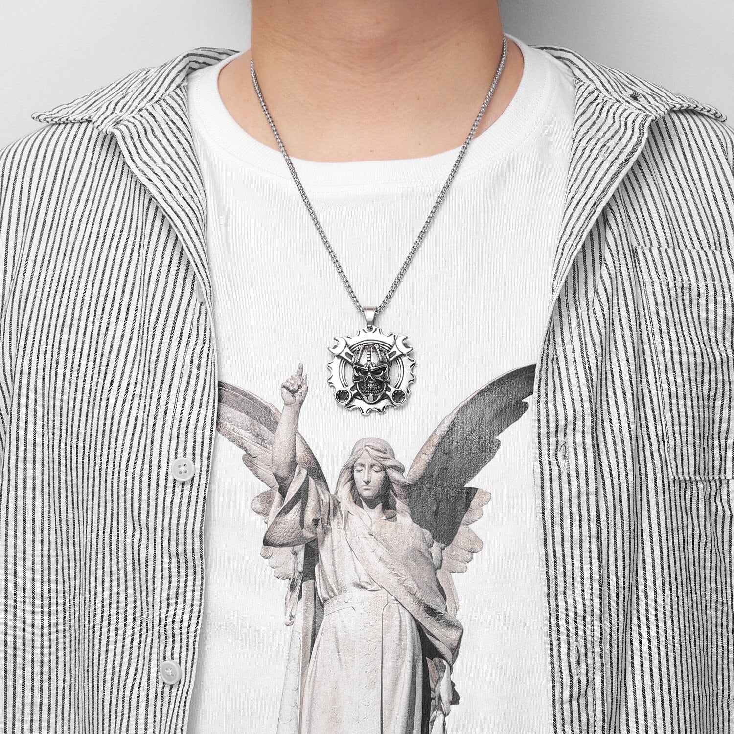 Axelle Gear Skull Stainless Steel Necklace