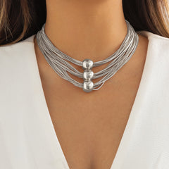 IngeSight.Z Multi Layered Exaggerated CCB Material Big Ball Choker Necklace For Women Vintage Gold Color Chunky Clavicle Chain
