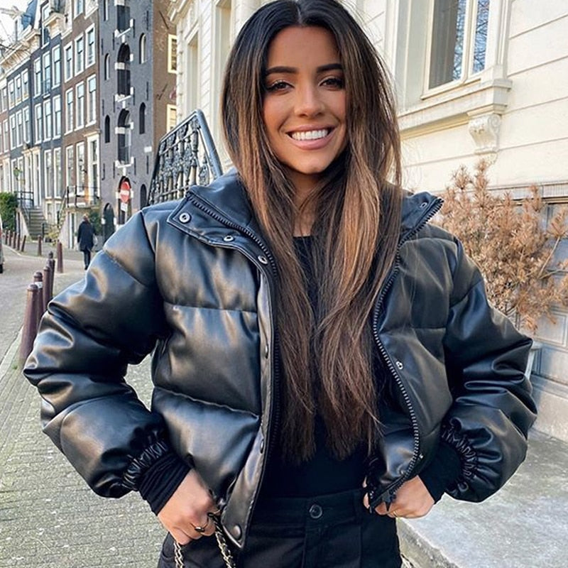 Winter Parka Coat Women's Jacket Thick Warm Women Fashion Black PU Leather Coats Women Elegant Zipper Faux Leather Jackets Tops Main image
