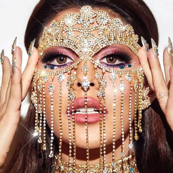 Belladonna Rhinestone Chain Veil Mask