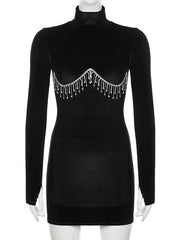 Rockmore Elegant Tassel Velvet Mini Dress Women