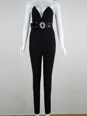 Top Quality 2022 New Summer Ladies Sexy Off the Shoulder Bodycon Jumpsuit Rayon Bandage Fashion Belt Evening Party Jumpsuit