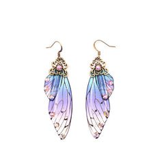 Handmade Butterfly Wing Drop Earrings with Foil Rhinestones