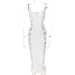 Taruxy 2022 Summer Women Dress Black Knitted V-Neck Hollow Out Bodycon Long Dresses Femme Y2K Sexy Bandage Party Dress Vestidos