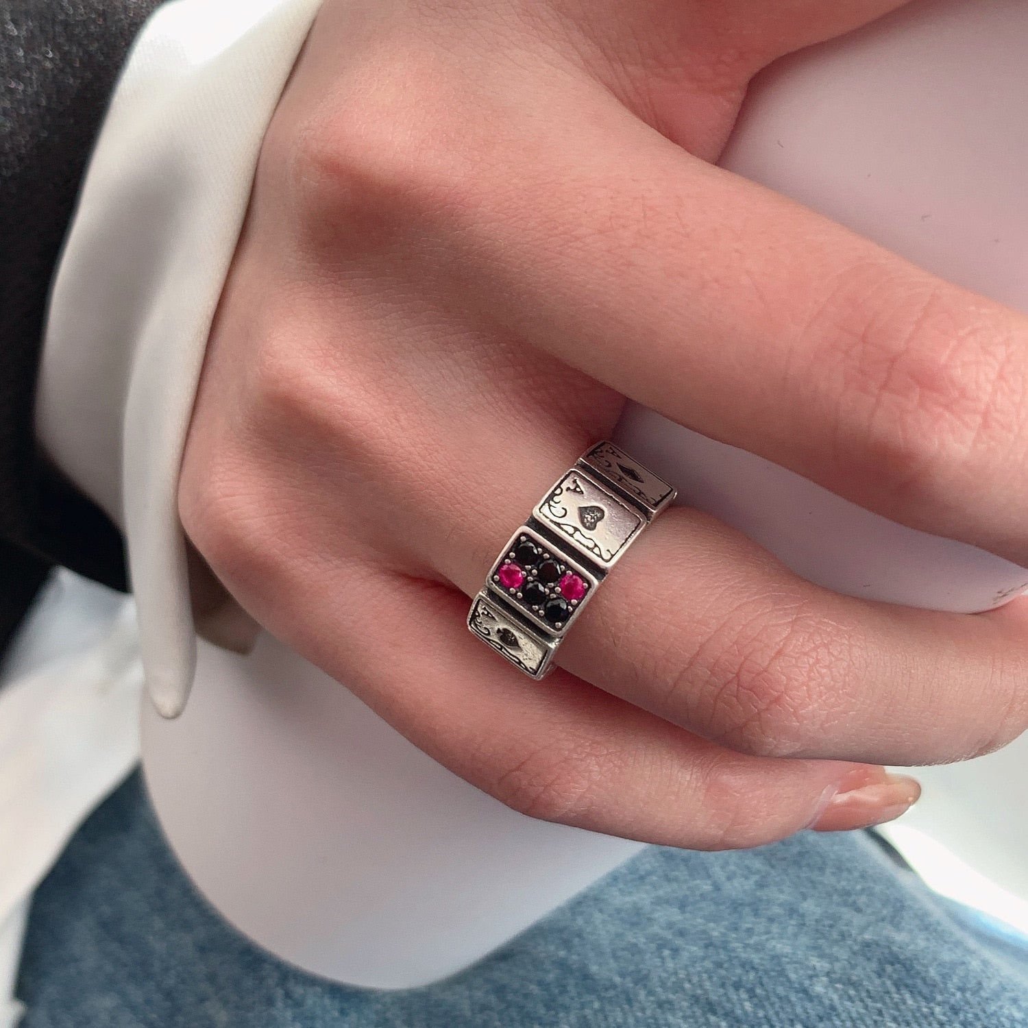 Playing Cards Open Cuff Finger Rings