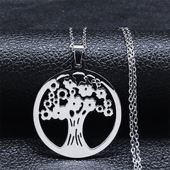 Fashion Tree of Life Silver Color Chain Necklaces for Women Stainless Steel Chain Necklace Jewelry cadenas mujer N42S01
