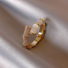 Opals Bamboo Shape Gold Colour Adjustable Rings