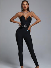 Top Quality 2022 New Summer Ladies Sexy Off the Shoulder Bodycon Jumpsuit Rayon Bandage Fashion Belt Evening Party Jumpsuit