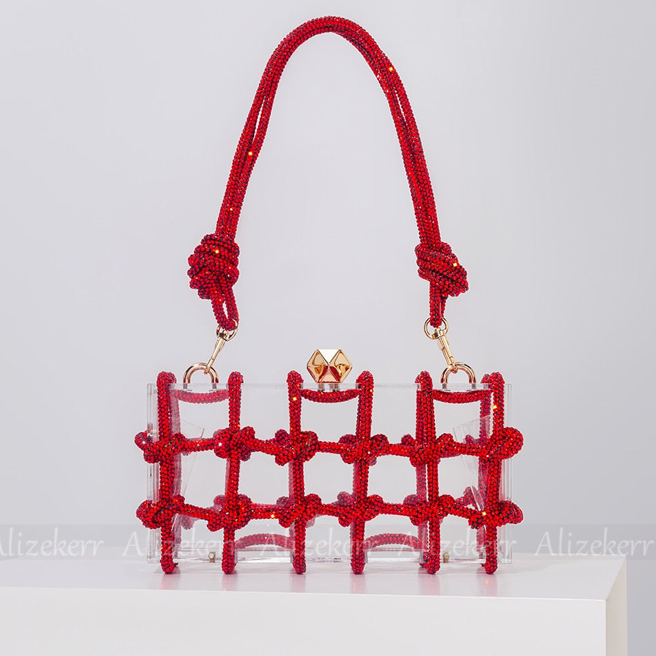 Diamond Clear Acrylic Box Knotted Rope Rhinestone Purses And Handbags
