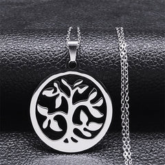 Fashion Tree of Life Silver Color Chain Necklaces for Women Stainless Steel Chain Necklace Jewelry cadenas mujer N42S01