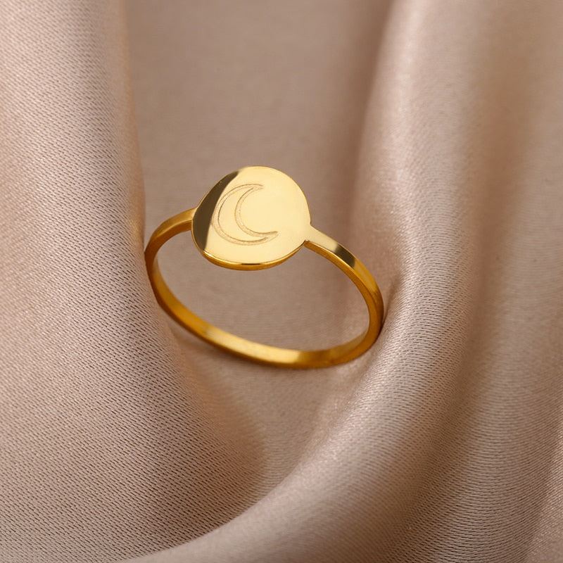 Stainelss Steel Sun Moon Rings For Women Aesthetic Gold Plated Wedding Couple Rings Christmas Jewelry Gift Anillos Wholesale