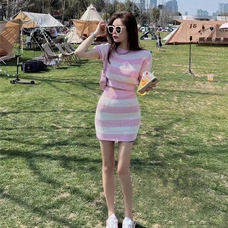 Buttons O-Neck Short-Sleeve Knitting Shirt+Mini Skirt 3-Piece Set Women&#39;s Sweater Cardigan Summer Fall 2021 New Korea Sweet Suit