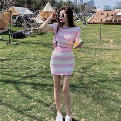 Buttons O-Neck Short-Sleeve Knitting Shirt+Mini Skirt 3-Piece Set Women&#39;s Sweater Cardigan Summer Fall 2021 New Korea Sweet Suit