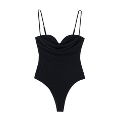 Bodysuits For Women 2022 Fashion Sweetheart Neck Draped Bodysuit Sleeveless Spaghetti Strap Skinny Night Out Sexy Bodysuit Tops