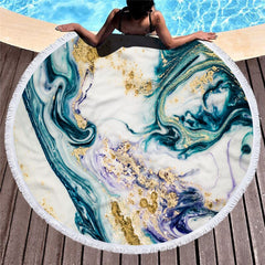 Microfiber Marble Abstract Pattern Beach Towel Round Large Watercolor Yoga Towel With Tassel Beach Mat Blanket Cover