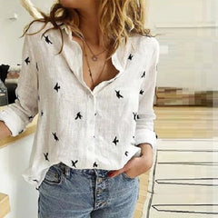 Button Lapel Cardigan Top Loose Long Sleeve Oversized Blouse