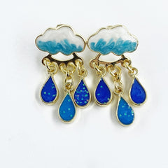 Cute Cloud Blue Rain Drop Dangle Earrings