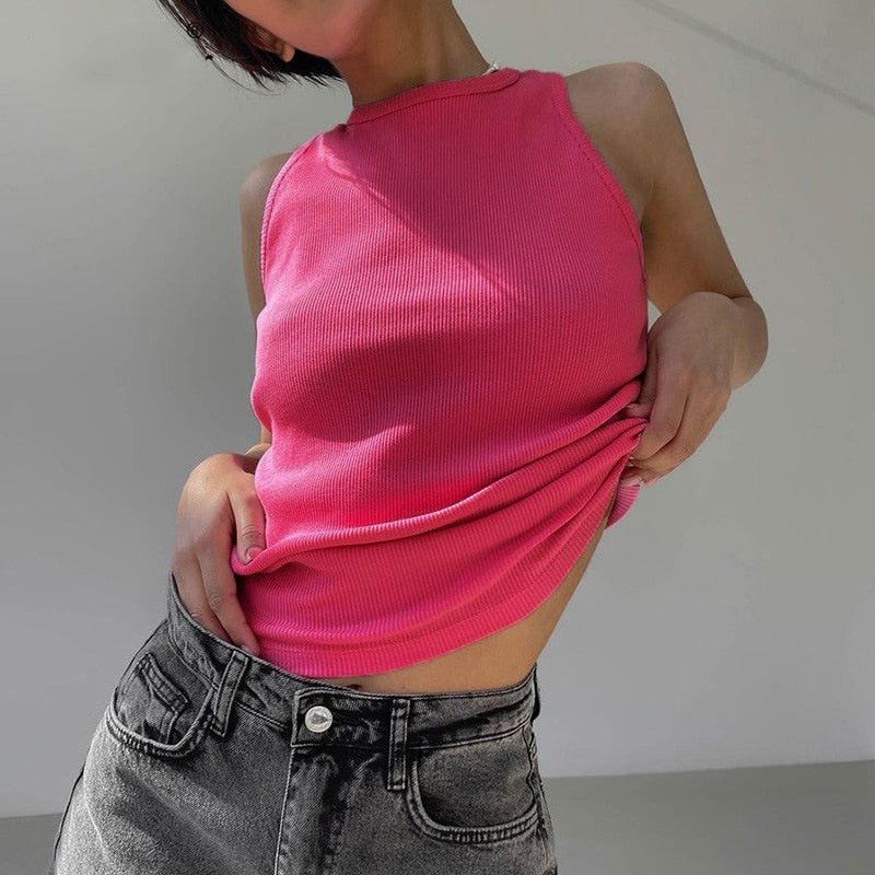 Backless Tank Top Sleeveless Vest Knitted Camis Tank Tops Casual Solid Color Basic