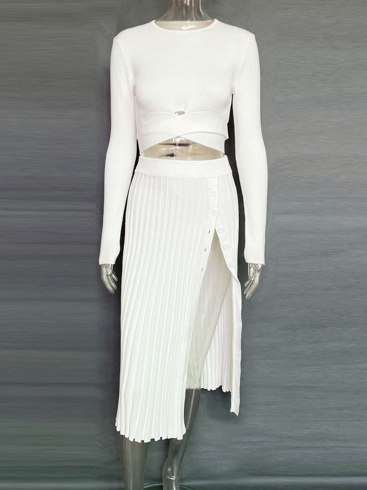 Odette Ribbed Knit Crop Top & Pleated Skirt Collection