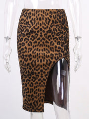 Taruxy Leopard Skirts For Women Sexy High Waist Bodycon Pencil Mini Skirts Femme Summer Split Night Party Skirt 2022