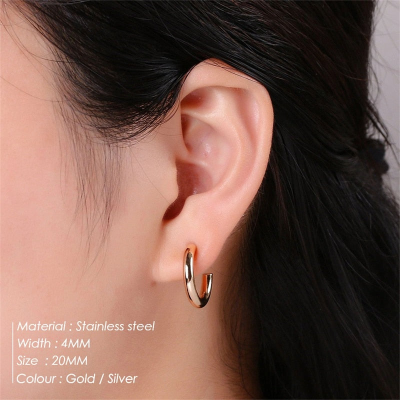 2022 New Stainless Steel Hoop Earrings for Women Stackable C Shape Gold Color Large Circle Punk Hip Hop Earring Fashion Jewelry