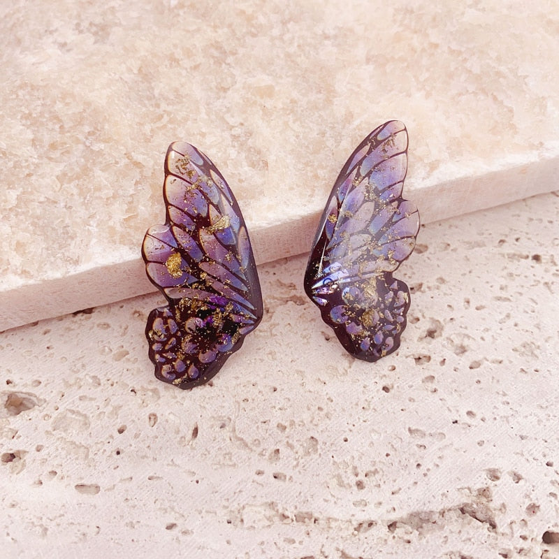 Fairy Gradient Blue Color Resin Butterfly Wings Drop Dangle Earrings