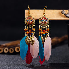 Dream Catcher Boho Feather Earrings Vintage Ethnic Statement Hanging Bohemian Long Tassel Earrings Women Lady 2022 Trend Jewelry