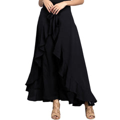 Women Chiffon Palazzo Pants Elegant Tie-Waist Ruffles Wide Leg Trousers Casual Loose Solid Long Skirts Female Party Maxi Dress