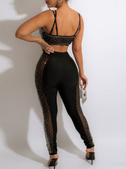 Sexy see through black rhinestone bodysuit jumpsuit women 2022 backless bodycon mesh rompers womens jumpsuits party club outfits