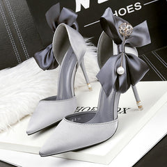 Bow-knot Pumps Shoes High Heels Sandals Stiletto Heels Pearl Shoes