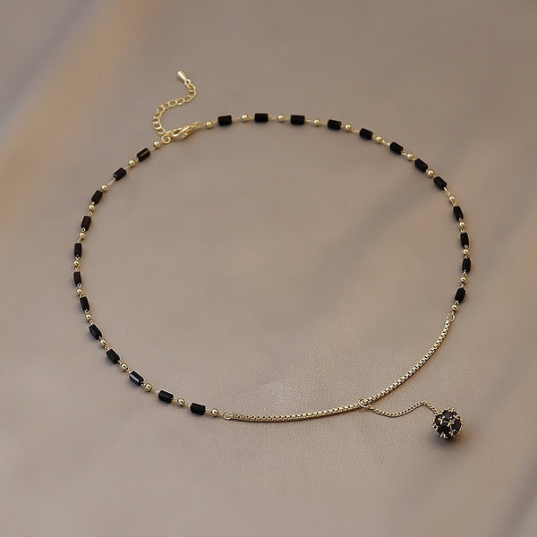Mysterious Sexy Black Crystal Zircon Ball Necklace