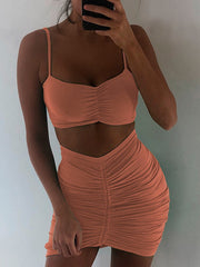 Articat Two Piece Sexy Pleated Party Dress Women Spaghetti Strap Backless Slinny Pencil Christmas Dress Casual Dress Vestidos