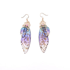 Handmade Butterfly Wing Drop Earrings with Foil Rhinestones