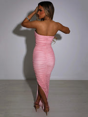 Mesh Sexy Robe Strapless Backless Sleeveless Split Dress