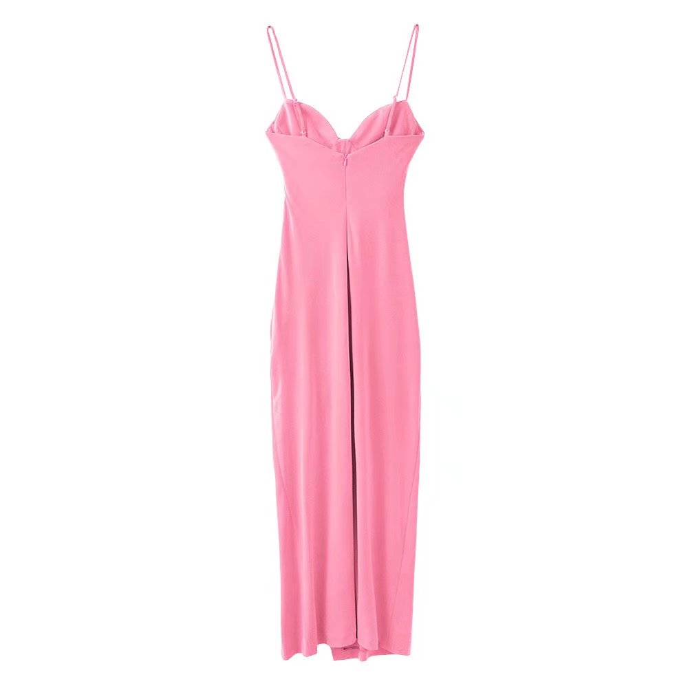 Dresses For Women Party Cowl Neck Sleeveless Spaghetti Strap Summer Midi Dress Ruched Drawstring Front Slit Sexy Bodycon Dress