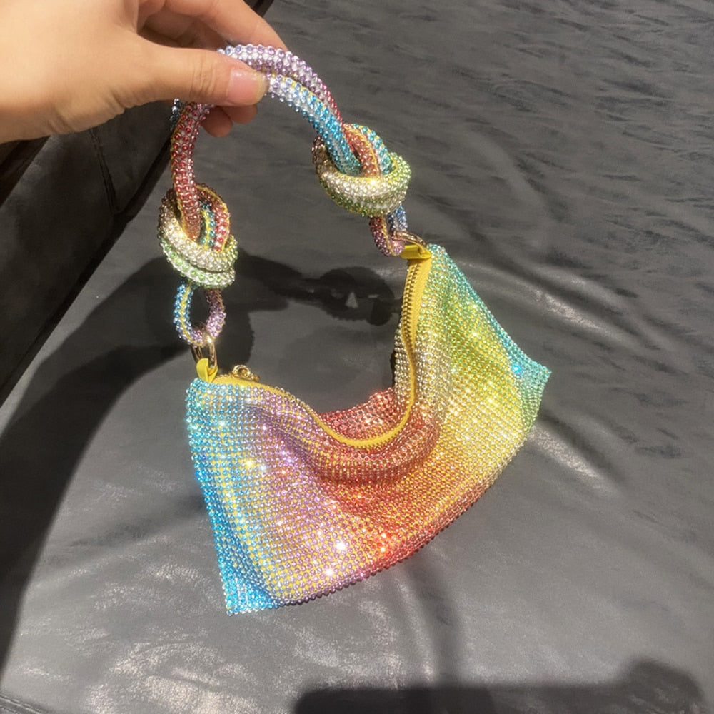 Handle Rhinestone Shiny Underarm Shoulder Bag