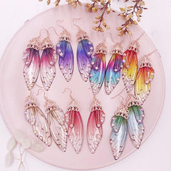 Handmade Butterfly Wing Drop Earrings with Foil Rhinestones