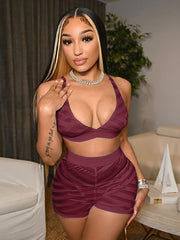Dulzura 2022 Summer Women Mesh Patchwork 2 Pieces V Neck Crop Top Biker Shorts Set See Through Sheer Tracksuit Outfit Festival