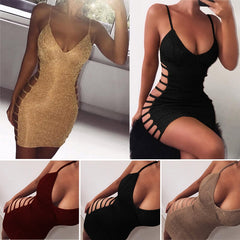 Women Sexy Hollow Out Bodycon Dress V Neck Sleeveless Bandage Stretchy Short Mini Dresses Evening Party Cocktail Clubwear