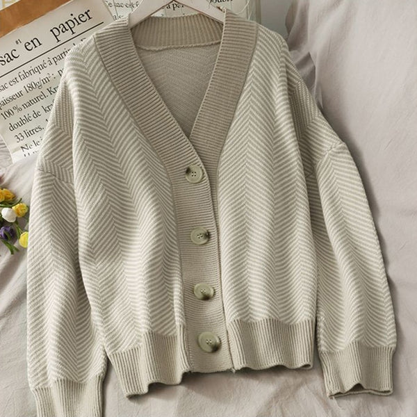 Violette Oversized Striped V-Neck Knit Cardigan One-piece