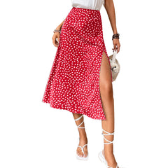 Split Thigh Allover Print Skirts Slit Long Length High Waist With Zipper Slight Stretch