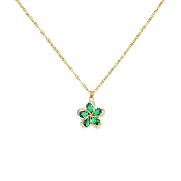 Green Zircon Flowers Pendant Necklace