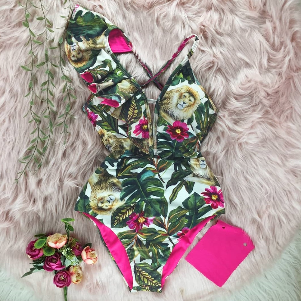 Marbella Ruffle Deep-V Swimsuit One-piece