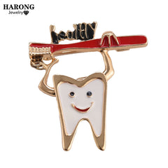 2 Color Classic Medical Cute Tooth Shape Brooch Zinc Alloy Gold Color Pin Dentist Nurse Enamel Pins Backpack Badge Women Gift
