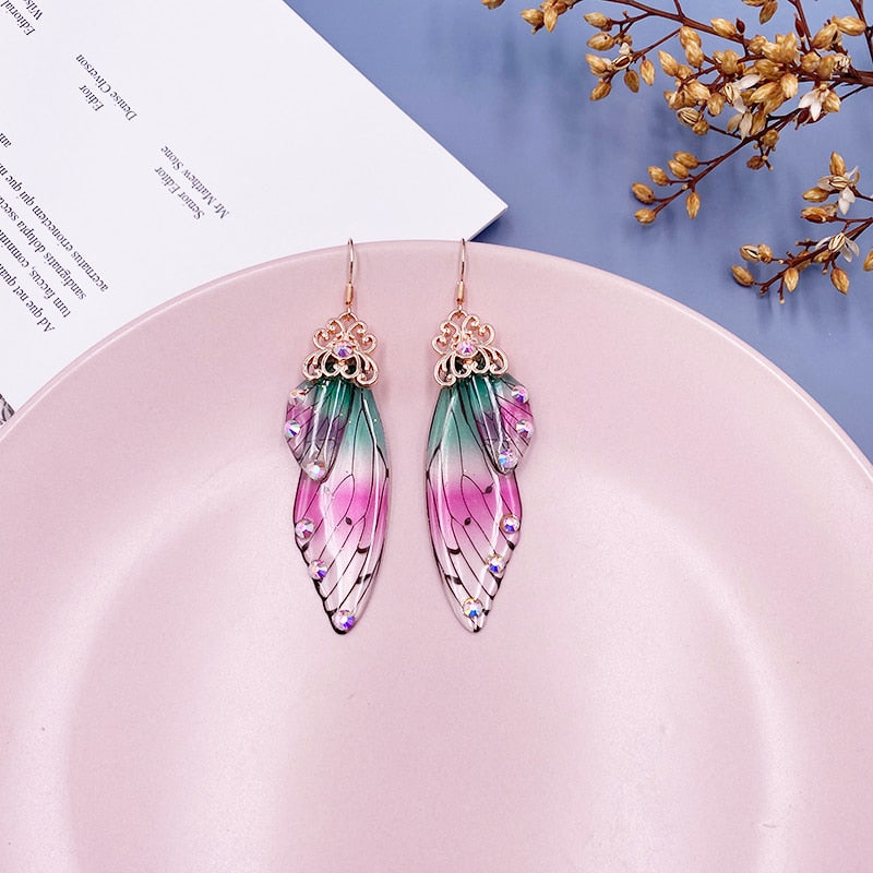 Elowen Butterfly Wing Rhinestone Drop Earrings