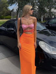 Cryptographic Elegant Sexy Off Shoulder Sleeveless Wrap Maxi Dress for Women Fashion Holiday Twist Cut Out Dress Gown Clothes