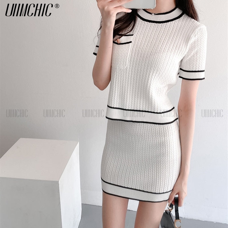 Buttons O-Neck Short-Sleeve Knitting Shirt+Mini Skirt 3-Piece Set Women&#39;s Sweater Cardigan Summer Fall 2021 New Korea Sweet Suit