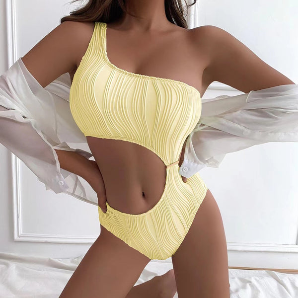 Nova Ribbed One-Shoulder Cutout Swimsuit One-piece
